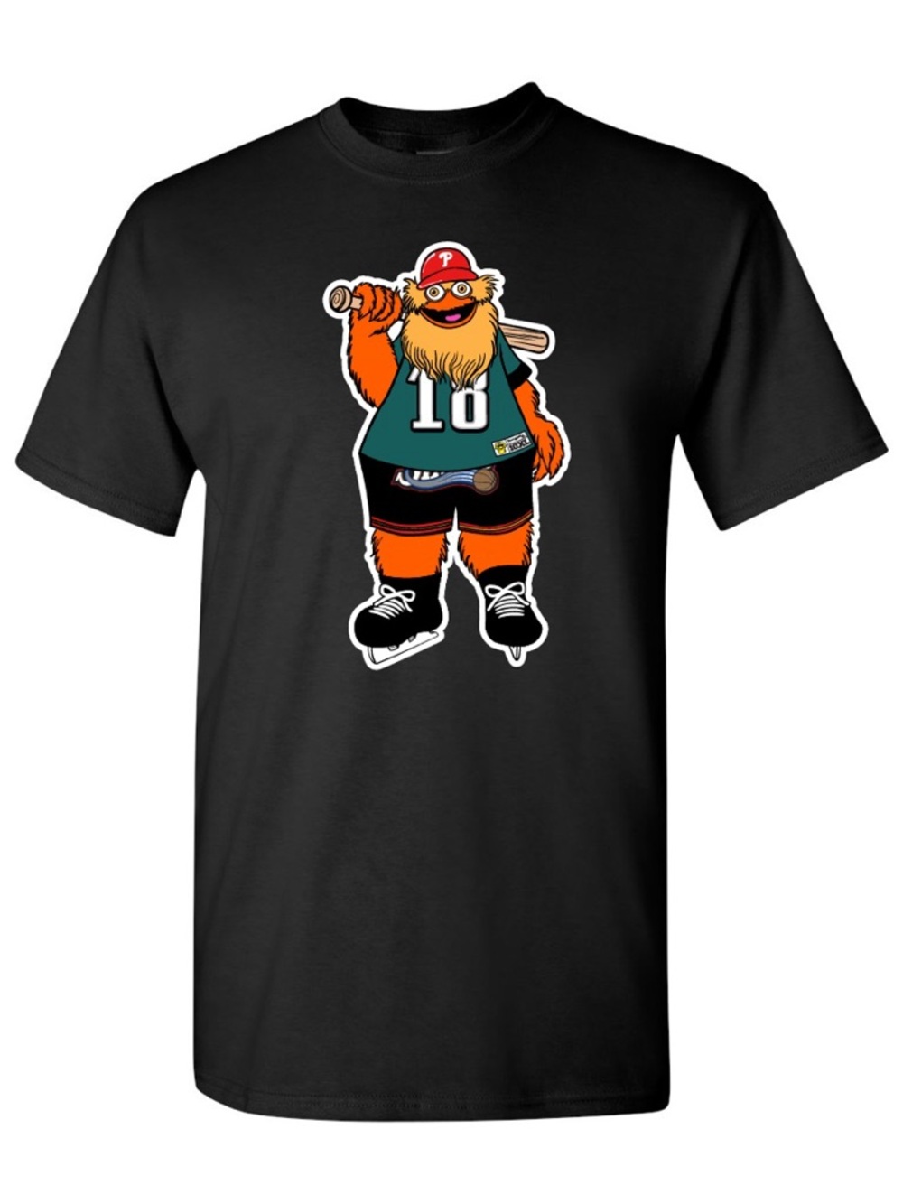 Black Short Sleeve Tee featuring Gritty  Repping all 4 major Philly Sports Teams